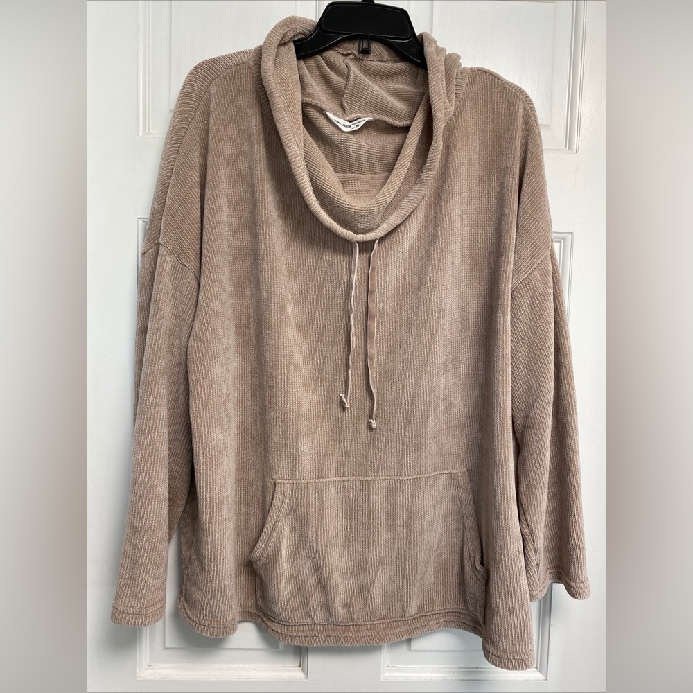 Spring & Mercer XL Pullover Chenille cowl neck light Rose Front Pocket